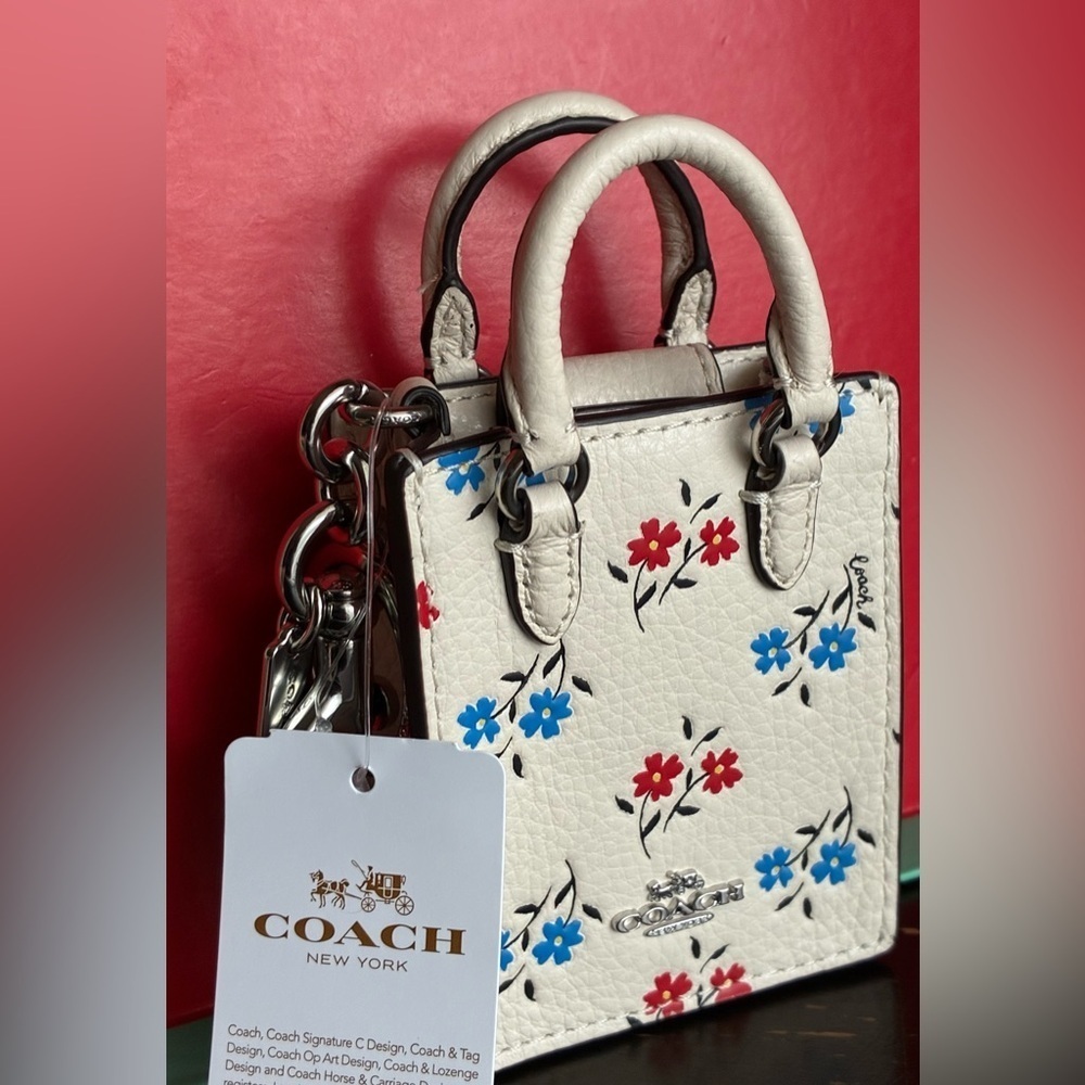 Coach Floral Key Holder in White with Red and Blue Accents - Picture 12 of 13